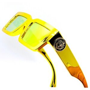 Gold Mirror Reflective‎ Sunglasses Lion Square Frame Fashion Sun Glasses Trendy
